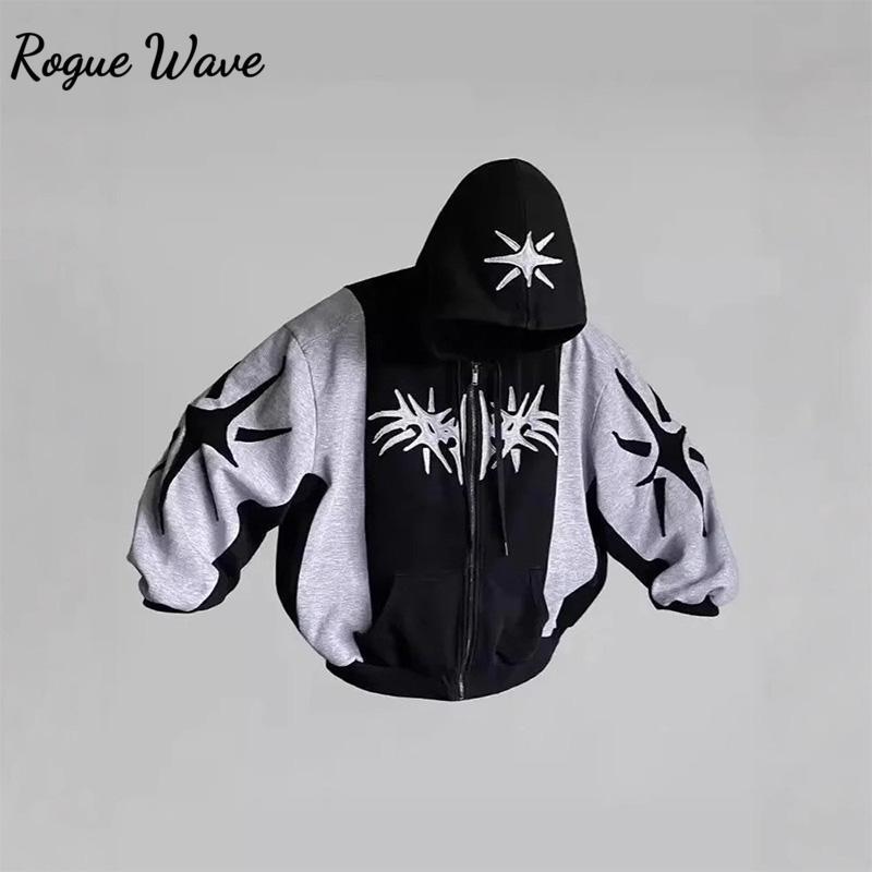 RogueWave American Harajuku Fashion Embroidered Letter Oversized HoodieY2K Hip Hop Gothic Casual Joker Pullover