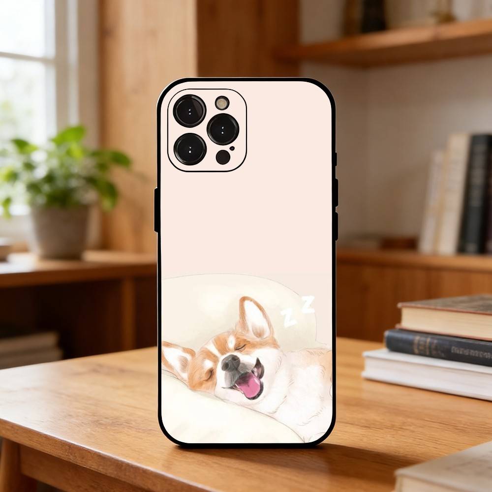 Милый Чехол-Корги для Телефона iPhone17 16 15 14 13 12 11 Pro Max Plus, 5G Мягкий Черный Чехол