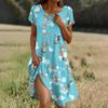 Short Sleeve Boho Dress For Women Casual Loose Fit Summer Sundress Floral Print Dress With Pockets