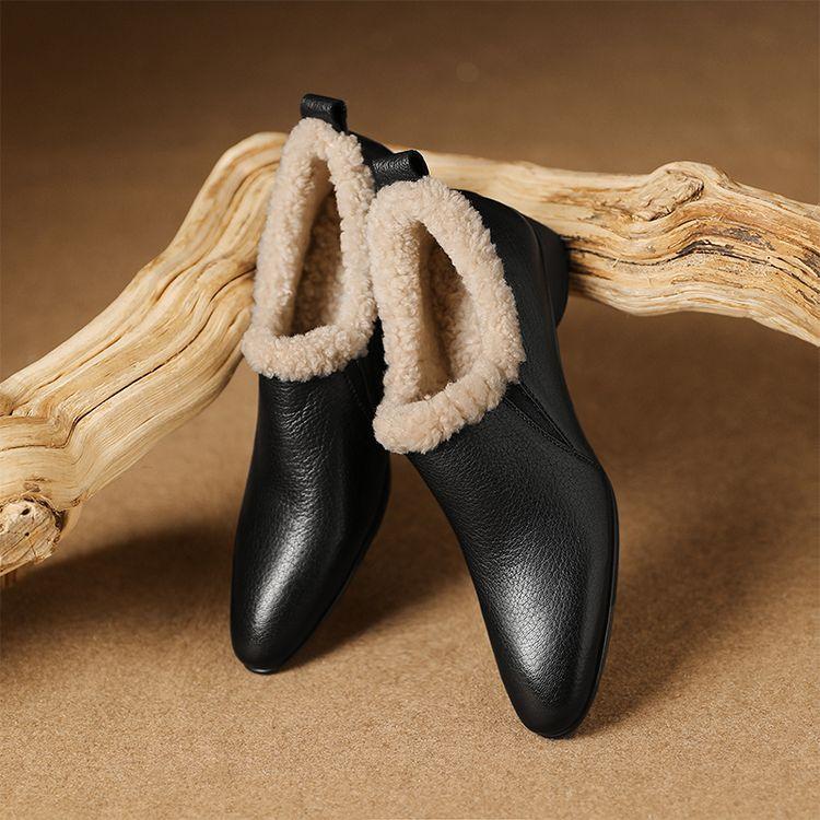 Мода Новая Осень Зима Натуральная Кожа Женские Туфли-Лодочки для Женщин Мода Круглый Носок Теплая Меховая Обувь Zaptos Mujer Шерстяные Лоферы Женские
