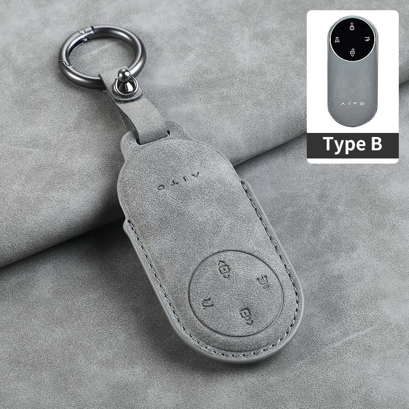 Leather Car Key Case Cover for Huawei AITO M5 M7 M9 3 /4 Buttons Car Remote Key Fob Shell Keychain