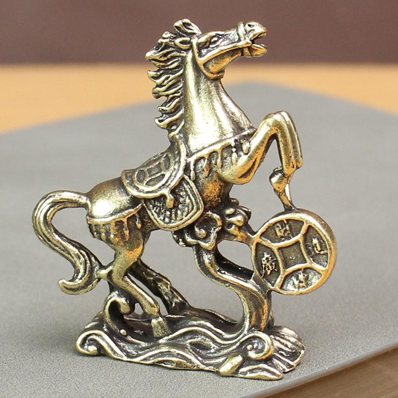 Pure Copper Horse Ornament Brass Solid Recruit Rice Into BMW Desktop Handicrafts Ornament Antique Bronze Small Gift
