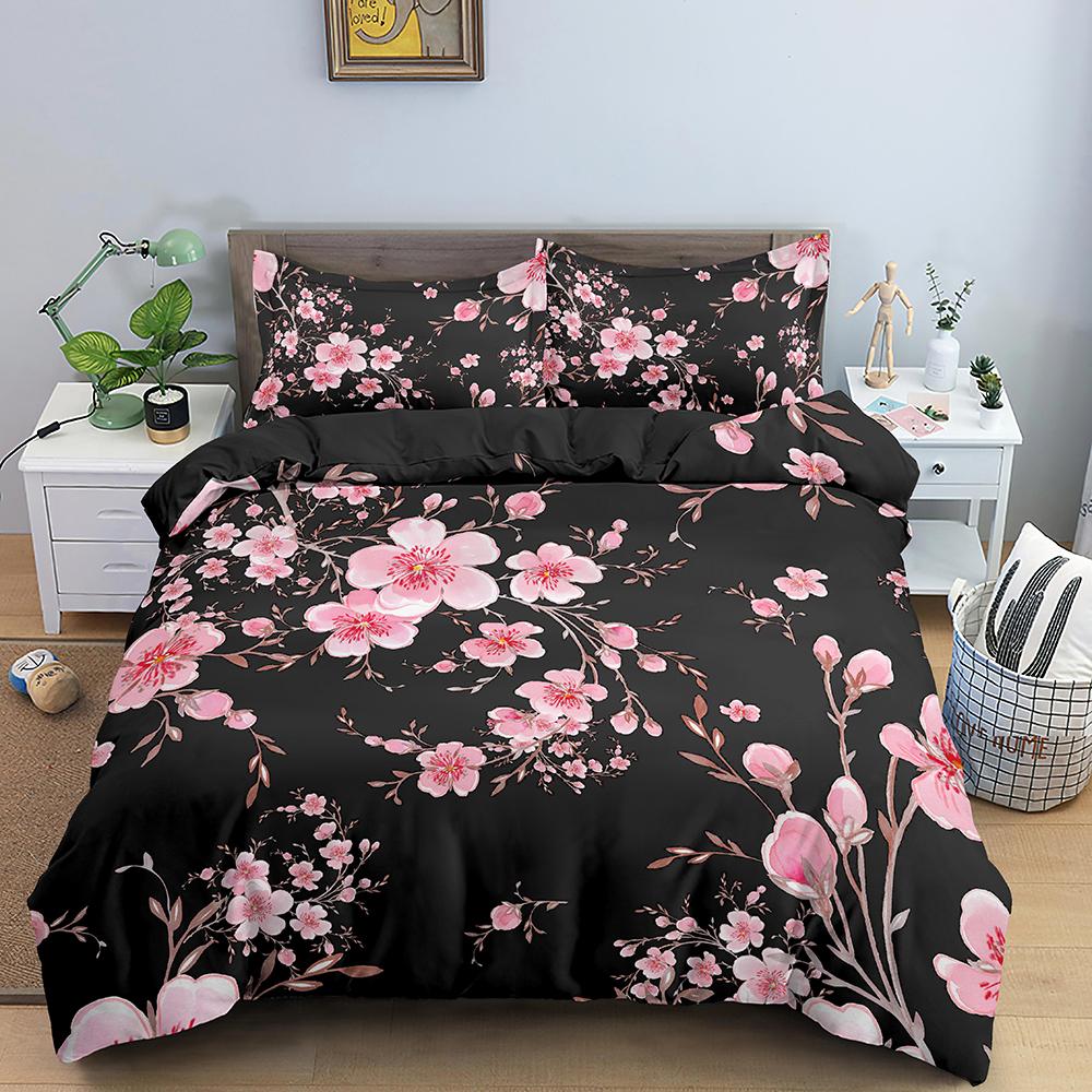 Тропические цветы King Queen Комплект постельного белья Красочный винтажный цветочный пододеяльник Зеленые листья Покрывало из полиэстера Покрывало