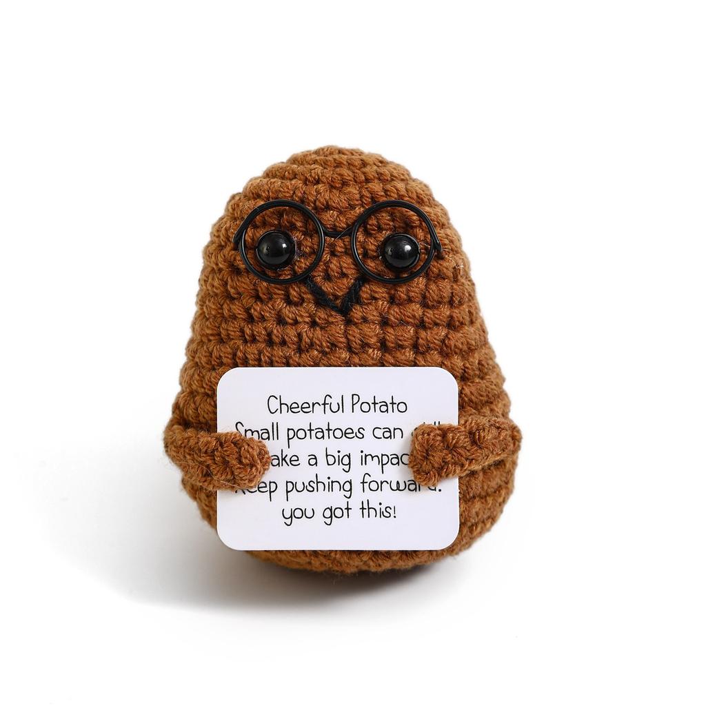 Positive Crochet Potato Doll with Card Handmade Knitted Emotional Support Hug Pocket Cucumber Ornament Room Decor Christmas Gift