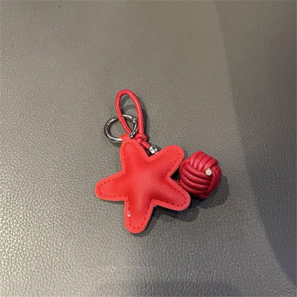 Handcraft Pentagram Keychain Accessory Hanging Pendant Stylish Faux Leather Designing Keyring for Bags and Keys