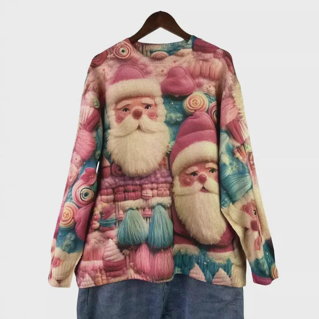 Женский свитер большого размера с 3D-принтом Санта-Клауса и уродливым рождественским принтом