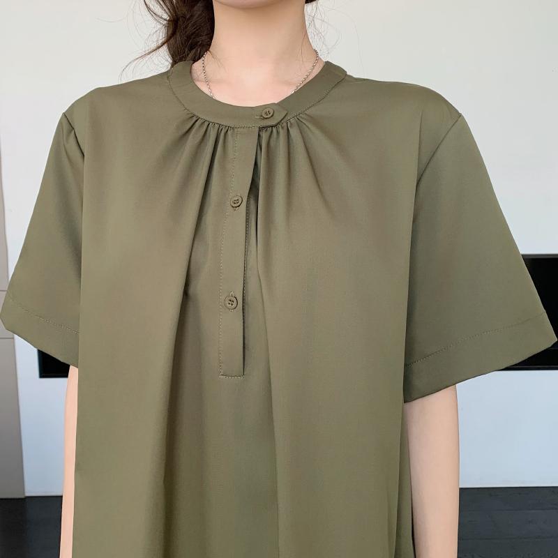 Dimanaf 2025 Летнее платье больших размеров для женщин, повседневное винтажное платье, базовое свободное платье с круглым вырезом и короткими рукавами, хлопок