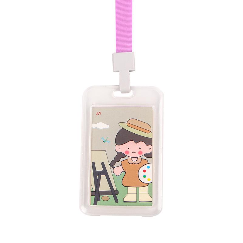 Student Cartoon Clear Badge Holder with Lanyard for ID or Bus Card