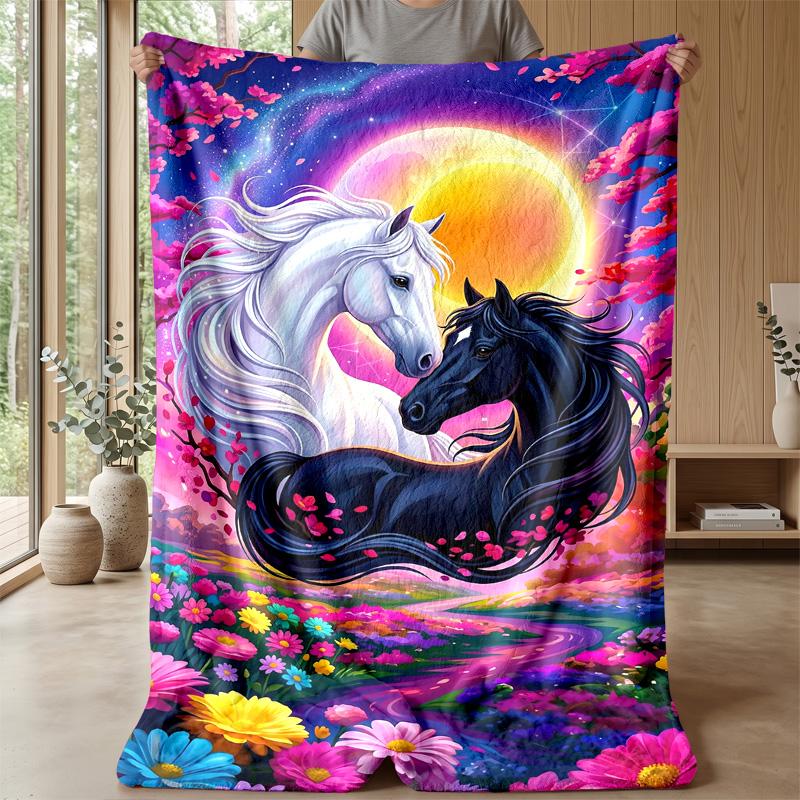 Ethereal Horse in Motion Theme blanket Lightweight Warm Flannel Blanket Decorative Throw Blanket for Home Decoration