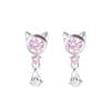 Серьги с камнями по месяцу рождения для женщин, популярные, с кошачьей мордочкой, серебристо-розовые [MIE3130PCZ] (Октябрьский турмалин)