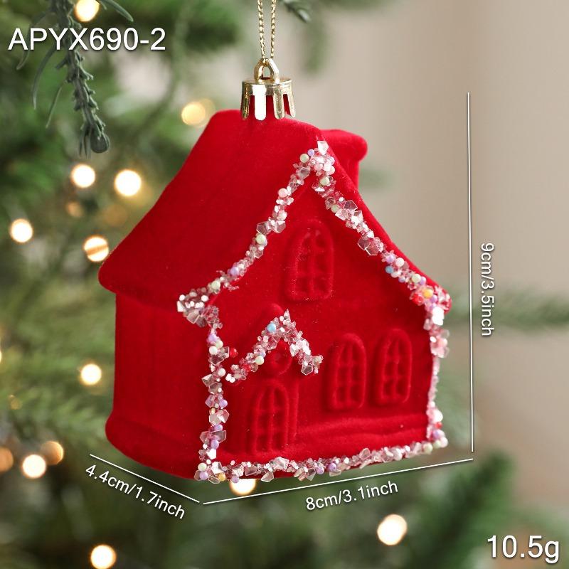 Light luxury flocking burgundy Christmas pendant sticky powder gold powder special-shaped pendant light luxury decoration pendant arrangement