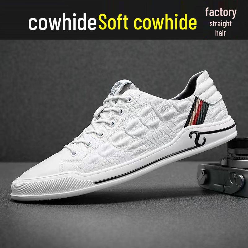 Мужские кроссовки из коровьей кожи 2025: Новая мягкая кожа, модные универсальные белые туфли для осенне-зимней повседневной носки