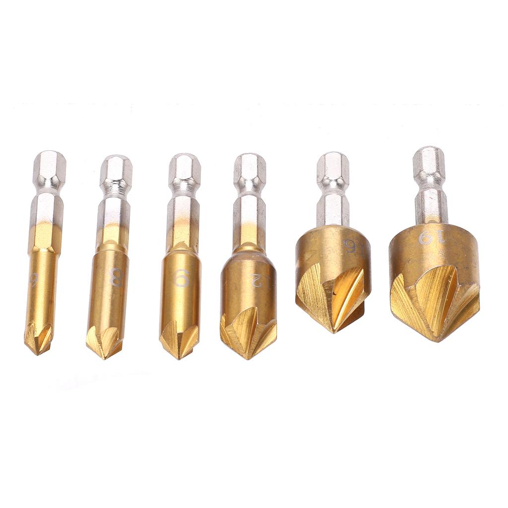 6Pcs Countersink Drill Bit Hex Shank Set Metal 90 Degree 6mm?19mm Chamfer Tool Accessory