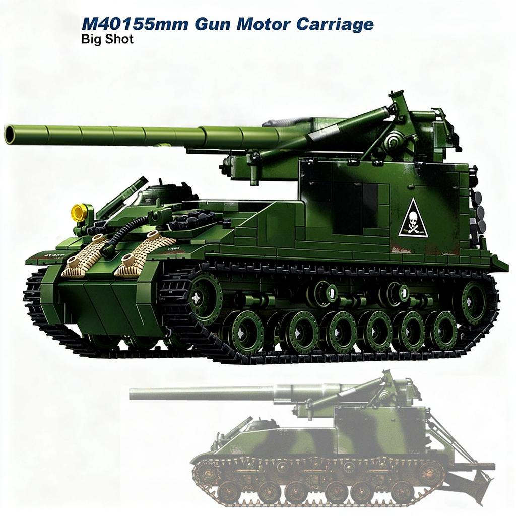 1/35 American Longfoot Tom M40 Self-Propelled Gun Assembly Building Blocks 937 Artillery Battalion 1953 Tank Toy