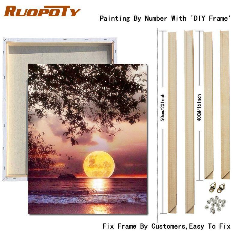 RUOPOTY Paint By Numbers Moon Scenery Unique Gift Home Decoration Picture By Number Sea Acrylic Drawing On Canvas