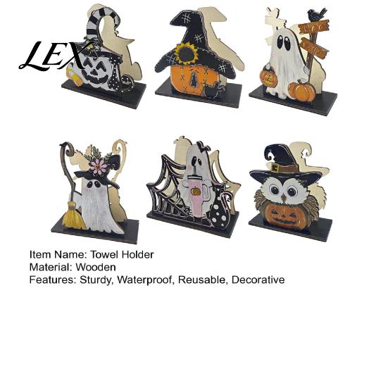 Kitchen Countertop Accessory Halloween Wooden Napkin Holder, Ghost Pumpkin Decorative Tabletop Tissue Dispenser, Trick or Treat Tableware Paper