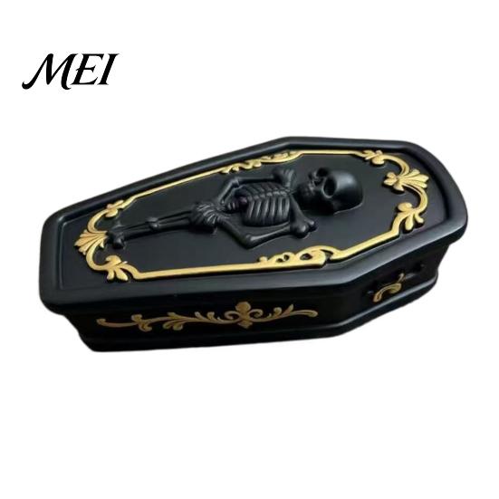 Vintage Bone Texture Box Gothic Skull Casket Jewelry Box, Resin Spooky Storage Figurine for Decorative Trinket Container Rings, Halloween Dark