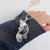 JMXD-Retro Ethnic Style Women's Sterling Silver Sweater Chain Pendant, Filigree Hollow Fish Classical Plain Surface Old Pendant