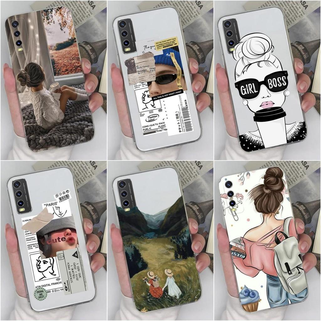 Для Vivo Y36 Y20 Y15S Y02 Y11 Y12 Y35 Y33s Y31 Y30 Y27 Чехол для телефона Задняя крышка Модный противоударный прозрачный мягкий силиконовый чехол из ТПУ для Vivo для мальчиков и девочек