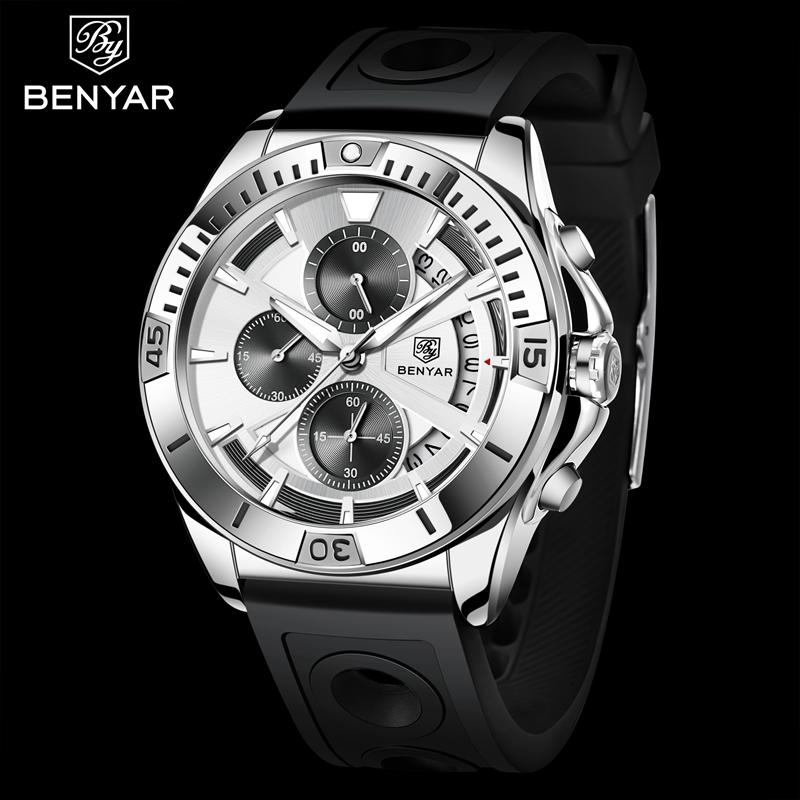 BENYAR Watches Mens Top Brand Luxury Clock Casual Phase Men Watch Sport Waterproof Quartz Chronograph