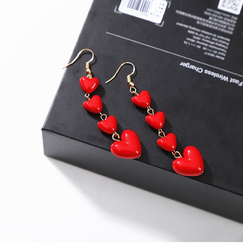 Korean Style Lovely Heart Pendant Long Tassel Earrings Red Peach Drop Ear For Women Girls Best Gift Wholesale