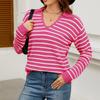 Женский полосатый свитер, повседневный, свободный, с длинным рукавом, вязаный снизу свитер