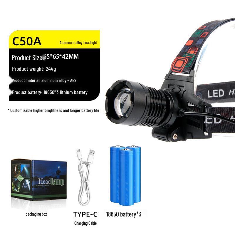 Светодиодный лазерный фонарь с двумя режимами света, перезаряжаемый налобный фонарь - Суперяркий, длительное время работы от аккумулятора, идеально подходит для ночной рыбалки