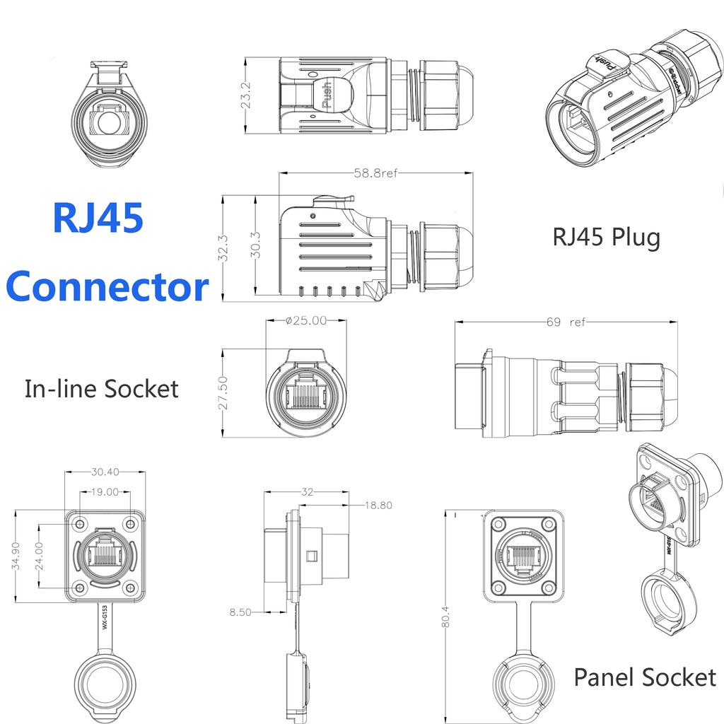 LP16 Waterproof IP67 Network RJ45 Ethernet Wire Cable M16 RJ45 Connector Aviation Adapter 8 Pin Terminal Industrial Plug Socket