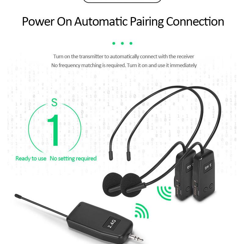 2.4G Wireless Professional Neckband Headset Microphone One For Two UHF Wireless Headset Business Laptop Conference Microphone
