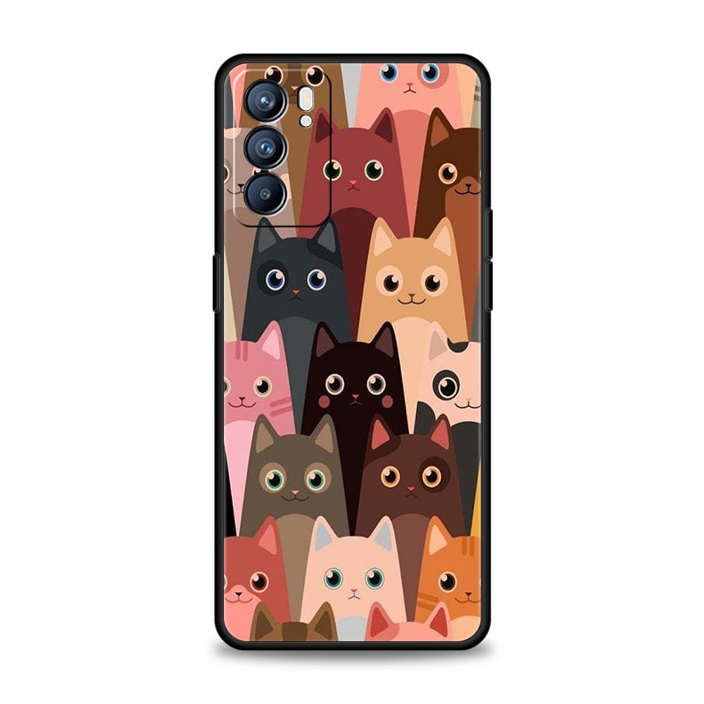 Cartoon Cute Cats Background Phone Case For Oppo Find X5 A53 A52 A9 2020 A54 A15 A95 A16 A76 A74 A12 Reno7 Pro SE Reno6 Z Cover