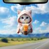 Подвеска для автомобиля 2D Котенок в толстовке с капюшоном, держащий молочный чай, легкая школьная сумка, сумка через плечо, подвеска с цепочкой из бисера, праздничный подарок