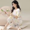 Пижама женская из чистого хлопка с короткими рукавами, укороченные брюки большого размера, простая хлопковая корейская версия, свободная домашняя одежда для женщин, которую можно носить на улице