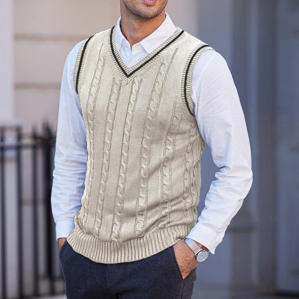 Мужской Повседневный Большого размера V-образный вырез Утолщенный Вязаный Жилет Без рукавов