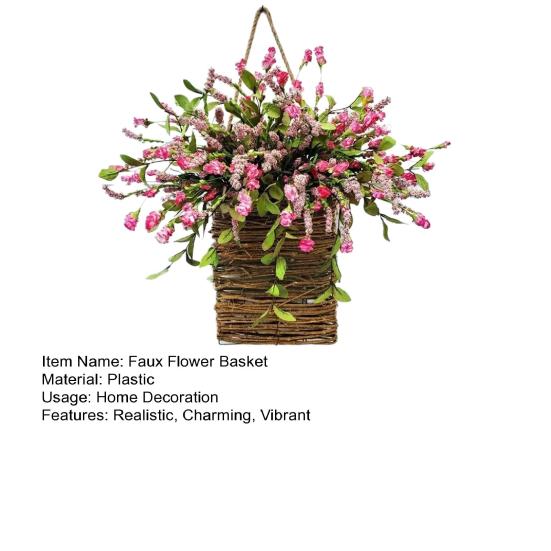Door Hanger Basket Wreath Spring Summer Artificial Flowers in Wicker Basket for Front Door Rustic Rattan Hanging Basket Wreath for Home Porch Entryway