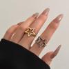 Korean Style Metal Star Ring Hollow Wide Finger Buckle Retro Geometric Open Ring  Gift