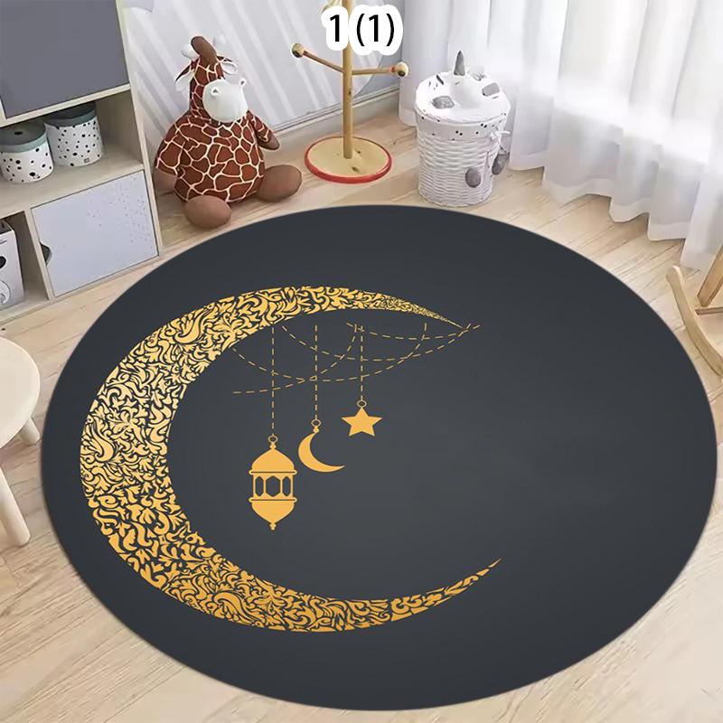 Area Rug Floor Carpet Mat Abstract Islamic Crescent Moon Print Non-Slip Washable in Gold for Spiritual Ramadan Home Decoration