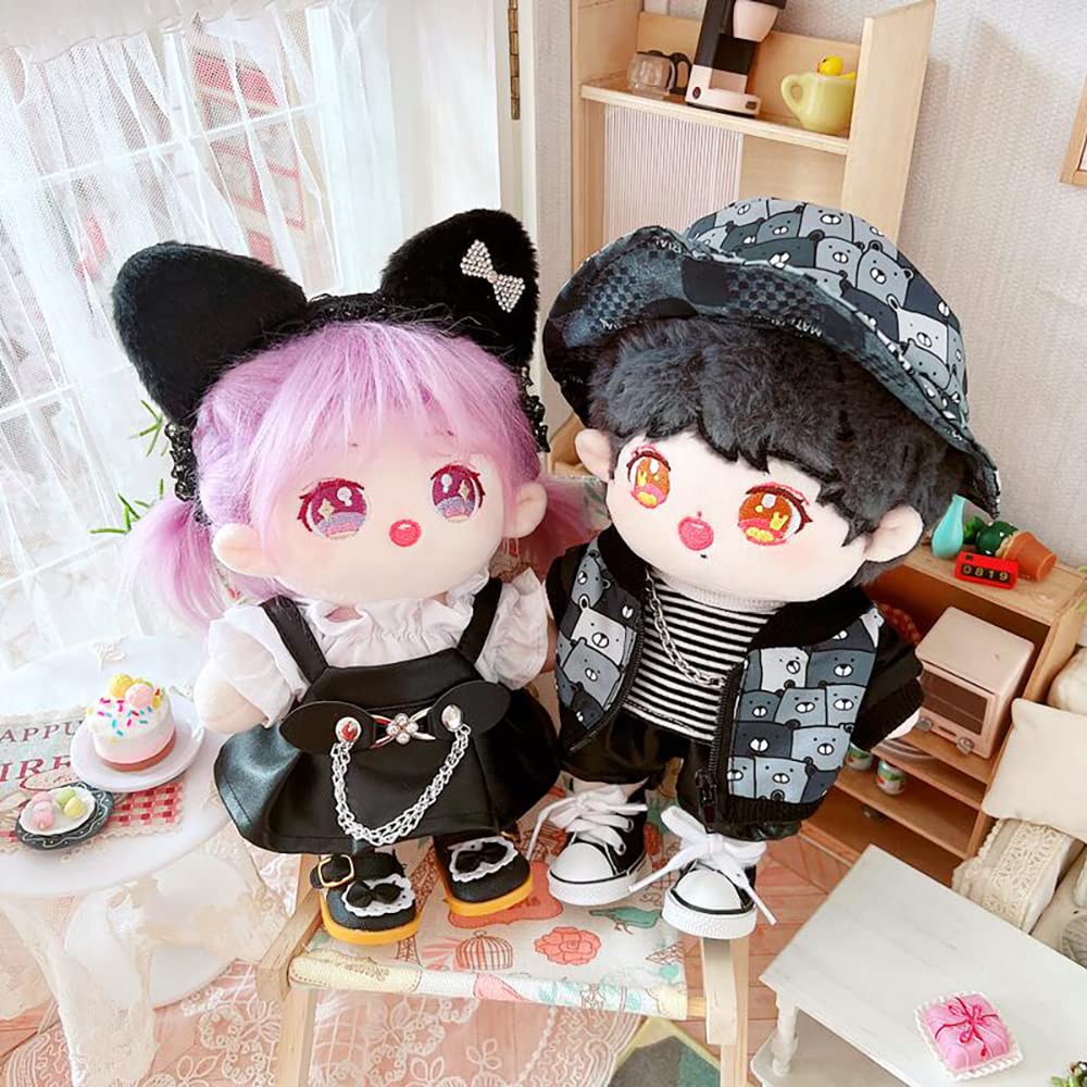 Niannyyhouse 20cm Doll Cotton Doll Bear Print Hat Striped Leather Doll Baby Dress For Stuffed Toys Clothes, Clothes, Coat, T-Shirt, Pants, Clothes,