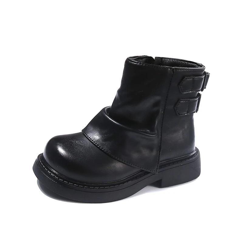 2024 Детские модные ботинки для девочек Зимняя новая мода Британский стиль Мягкая подошва Нескользящие Универсальные Трендовые кожаные туфли