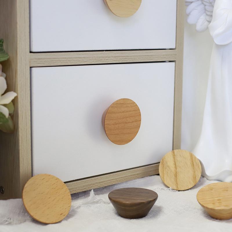 Round Wooden Handle Pulls Solid Wood Cabinet Drawer Knobs Single Hole Furniture Handle With Screw Wardrobe Home Decoration