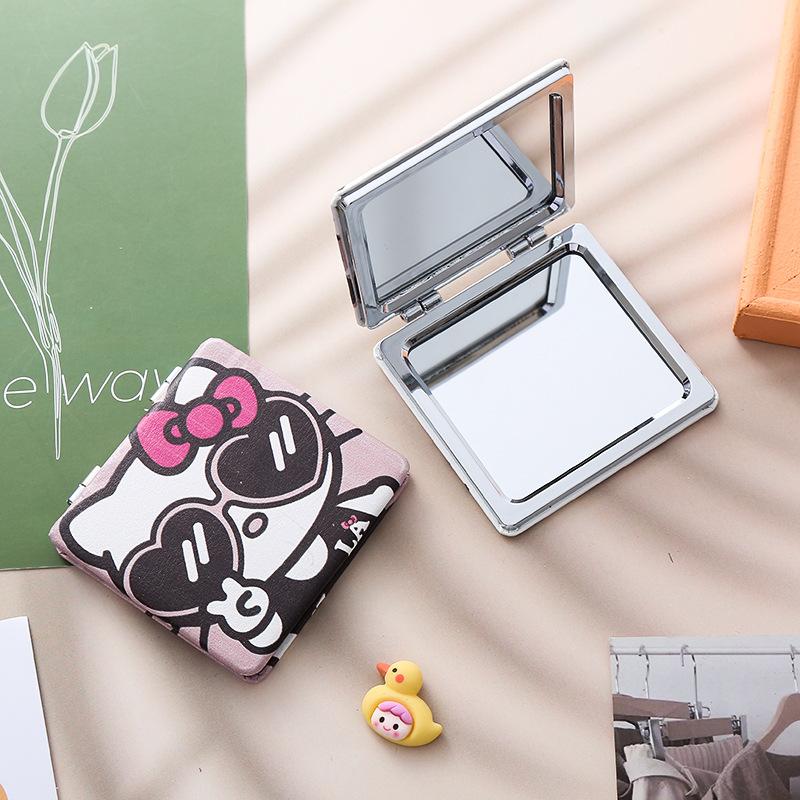 Серия Sanrio Hello Kitty Каваи Мультяшный Аниме Рамка Искусственная Кожа Девичье Сердце Мини Складное Мини Двустороннее Зеркало Подарок на Праздник