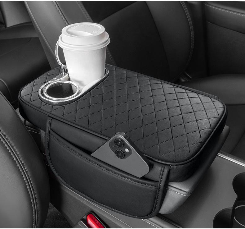 Многофункциональная кожаная накладка на подлокотник автомобиля с местом для хранения, подстаканником и защитным чехлом