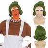 Cosplay Outfit Wigs Synthetic Hair Short Curly Green Wig with White Eyebrows for Men Chocolate Factory Costume Halloween Party