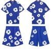Chic Unisex Two-Piece Running Clothing Tracksuit Set 3D Kapok Foam Printing Flower Pattern Couples Short Sleeved T-shirt Shorts Set