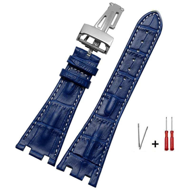 Genuine Leather Folding Buckle 28mm Watchband for AP 15703 26470SO Royal Oak Offshore Men's Sports Watch Strap
