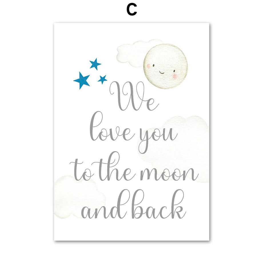 Blue Gray Elephant Moon Stars Nursery Wall Art Custom Boy Name Canvas Painting Poster And Print Baby Shower Gift Kids Room Decor