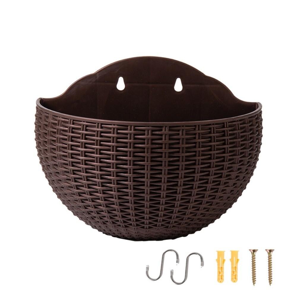 Plastic Rattan Weaving Hanging Flowerpot Half Round Over Fence Planter Wall Flower Pot Flower Shop