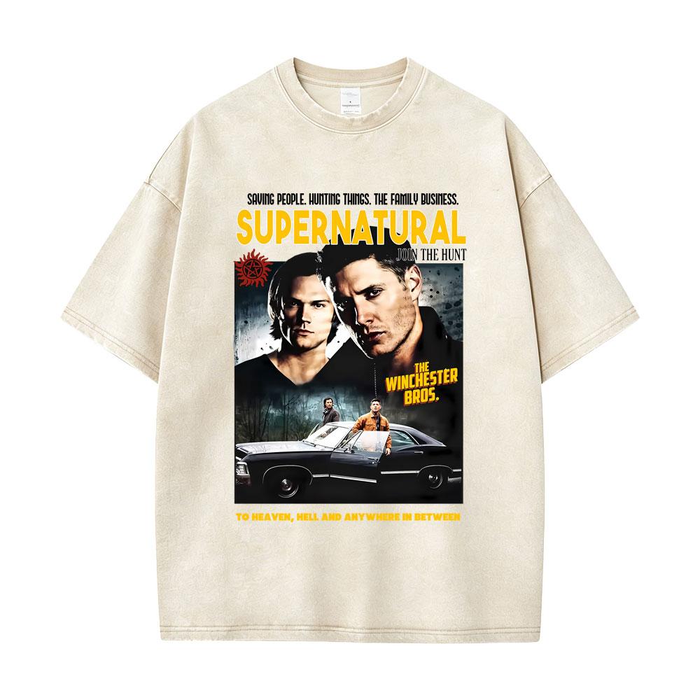 Washed Vintage TV Play Supernatural Saving People Hunting Things The Family Business Tshirt Men Women Casual Oversized T Shirt