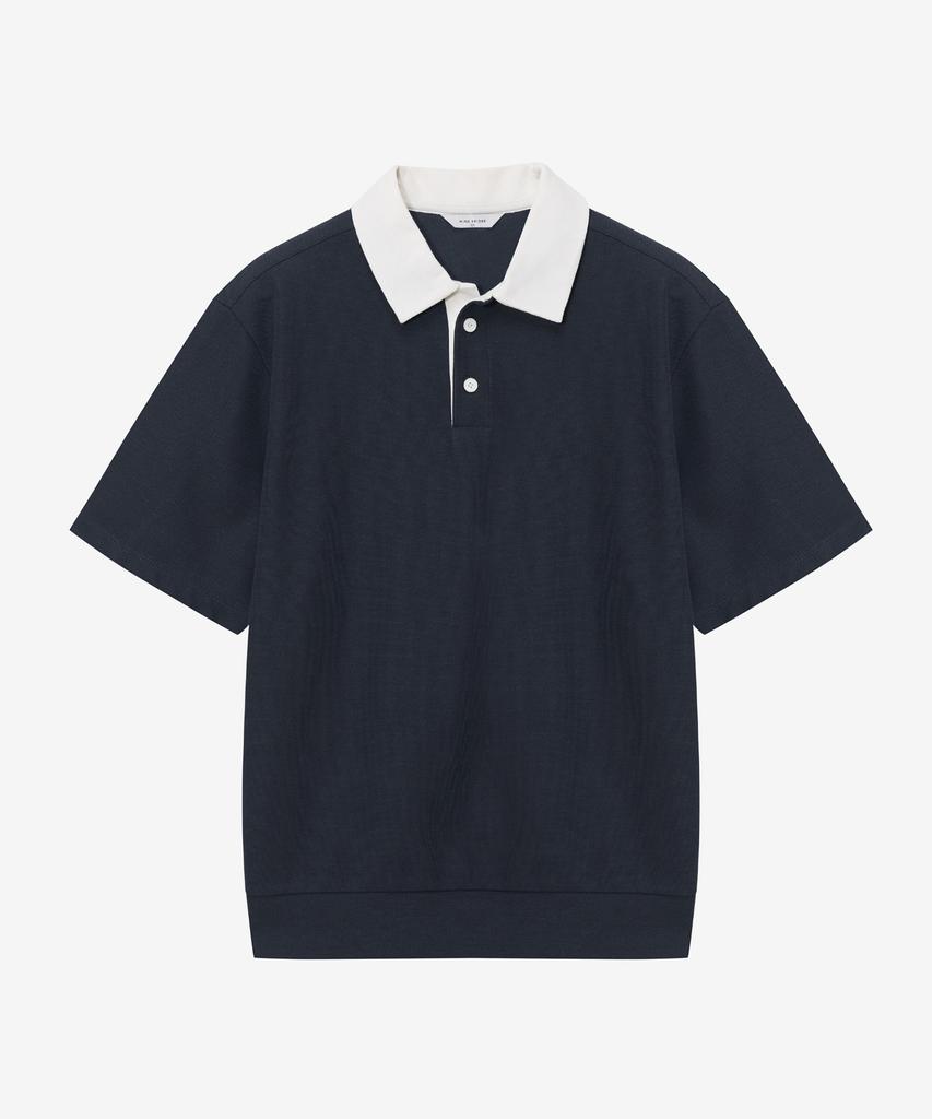 MINDBRIDGE Waffle Texture Color Block Semi-Over Collar T-Shirt - 2 Colors