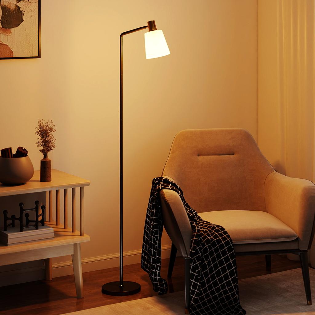 Floor Lamp with 350 degrees Rotatable Head, Modern Standing Lamp with 3000K/4000K/6500K Colour Temperatures for Living Room Bedroom Office, Black