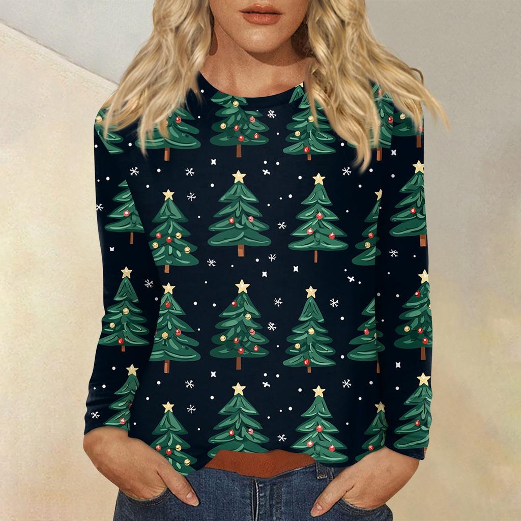 Long Sleeve Shirts For Women Cute Christmas Day Print Graphic Tees Blouses Casual Plus Size Basic Tops Pullover